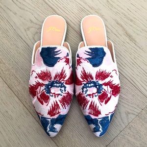 J Crew floral embroidered spring mules - brand new!